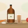 酵素ドリンクの瓶と野菜・果物のイメージ(当サイトで作成)